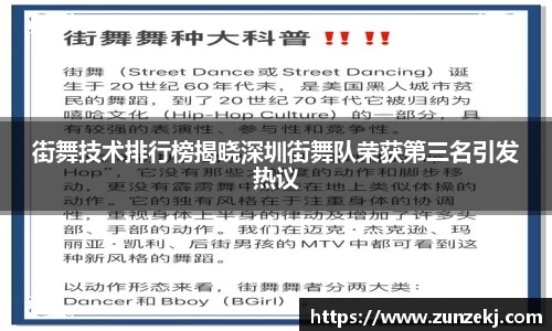 街舞技术排行榜揭晓深圳街舞队荣获第三名引发热议